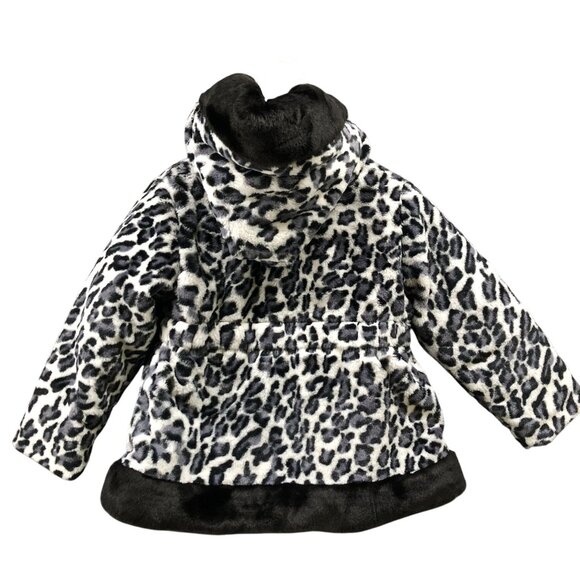 Rothschild Girls 2T Winter Coat Jacket Faux Fur Plush Leopard Black White Hooded - Picture 2 of 6